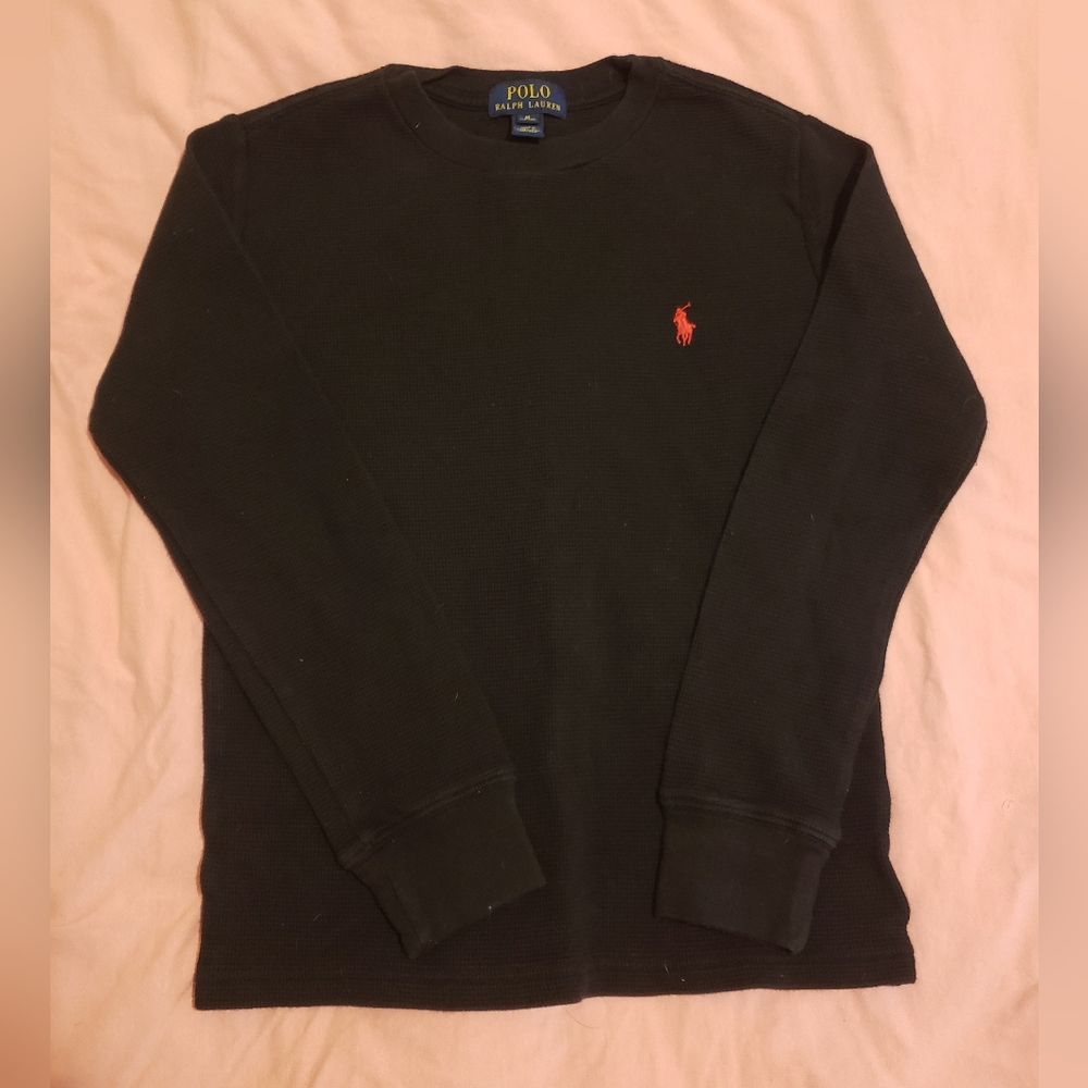 Polo by Ralph Lauren Thermal Material Black Long Sleeve Shirt